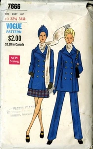 1960's Vogue Pattern 7666 Misses' Double Breasted Jacket Skirt Pants Size 10 B32 - Picture 1 of 2