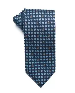 Dunhill London $ 215 neue marineblaue Seidenkrawatte mit Tierdruck 3,2"" Made in Italy - Bild 1 von 3