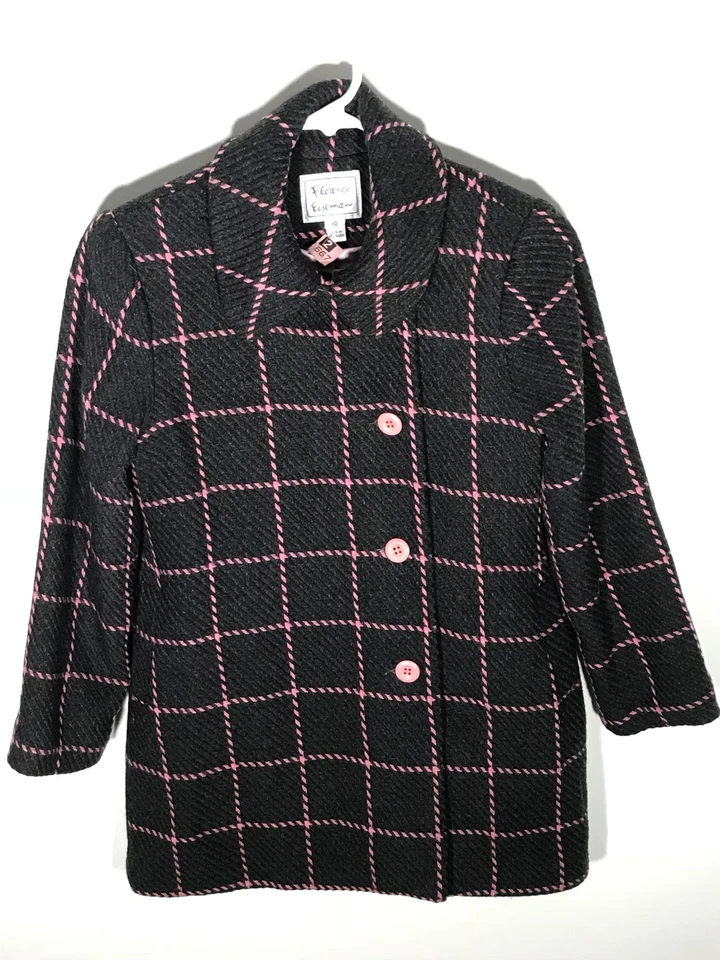 Florence Eiseman Girl’s Pea Coat Size 10 Gray And Pink Button Down 25% Wool - Image 1 of 4