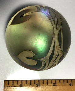 Signed GLASSHOUSE 1990 Iridescent Translucent Art Glass Paperweight 3.25" love - Picture 1 of 22