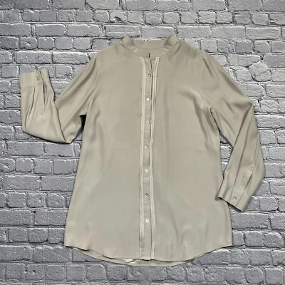 Camisa J. Jill 100 % seda abotonada para mujer talla M gris carrera minimalista crujiente Foto 1 de 4