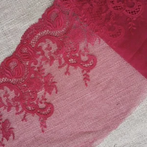 2 Yards 8" Wide Red Tull mesh Lace with Embroidered Flower Pattern in Red zhxh29 - Picture 1 of 1