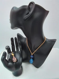 2 INTERCHANGEABLE JOAN RIVERS DESIGNER SIGNED FABREGE EGG 30" NECKLACE BLUE REDS - Picture 1 of 18