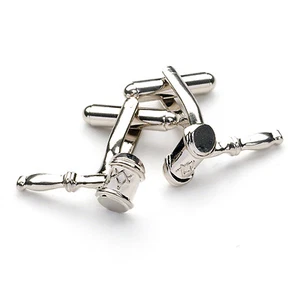 New Silver Masonic Gavel Shape Cufflinks with Sq & Compass - Picture 1 of 4