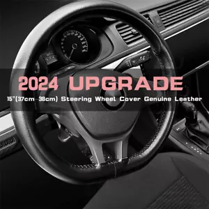 15" (38cm) Car Steering Wheel Cover Genuine Leather For Toyota New DIY Black - Picture 1 of 11