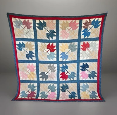 VTG Maple Leaf Quilt Handmade Hand Stitched Farmhouse Embroidered Names 87x88” - Image 1 of 4