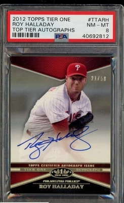 2012 Topps Tier One Top Tier Roy Halladay Phillies AUTO 21/50 PSA 8 NM-MT Signed - Image 1 of 2