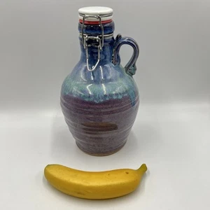 Blue Water Pottery Growler 54 oz Blue Jug White Top Handmade Signed Jeremy Noet - Picture 1 of 12
