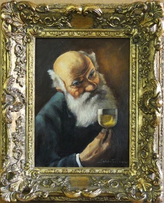 Peter Schlünsen (XX) edles TOP-Gemälde: DER GENIESSER BEIM WEIN - Bild 1 von 4