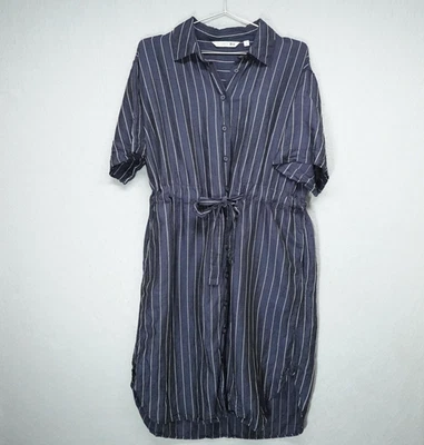 JW Anderson Uniqlo Shirt Dress Womens Small Navy Striped Linen Blend Tie Waist - Image 1 of 4
