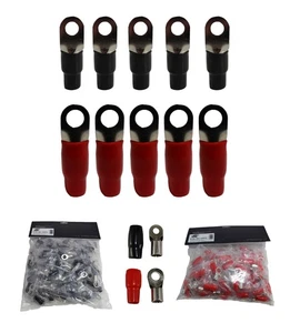 XS Power 10pk, 5 Red 5 Black 4 AWG 10.5MM Ring Terminals Nickel Plated RT4L-RDBK - Picture 1 of 7