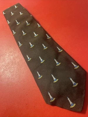 Corbata vintage usada en excelente estado Brooks Brothers retro ancha tema faro etiqueta negra Reino Unido Foto 1 de 4