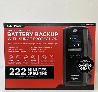 CyberPower CST150UC2 UPS 1500VA 10 Outlets w/ LCD, AVR, USB-A/C Charging Ports - Image 1 of 4