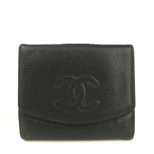 Cartera plegable de piel de becerro granulada con logotipo CC negra/2BH0065 - Imagen 1 de 8