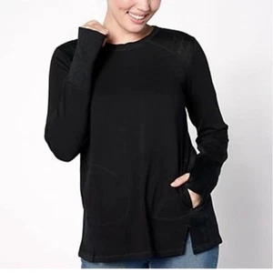 LOGO Life Lori Goldstein Sz XS French Terry Mixed Knit Top BLACK A632688 - Picture 1 of 1