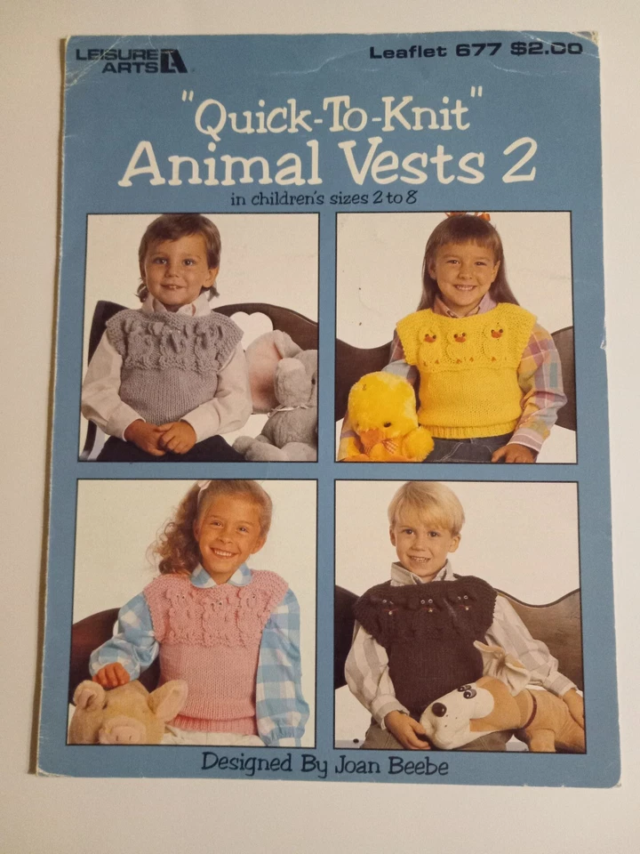 quick-to-knit Animal Vests 2 for Children Leisure Arts Leaflet 677 - Image 1 of 1