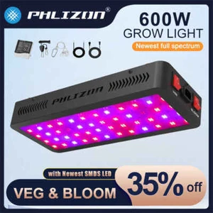 Phlizon 600W Doble Interruptor LED Luz de Crecimiento Espectro Completo para Plantas de Interior Flor - Imagen 1 de 12