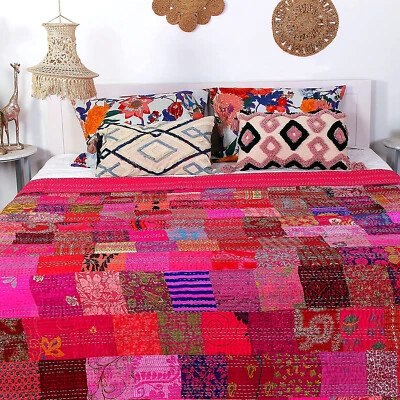 Beautiful Kantha Quilt Indian Throw Handmade Bedding Blanket Bedspread Patchwork - Image 1 of 4