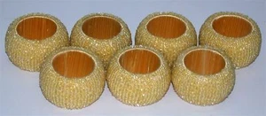 (7) Pier 1 Beaded Napkin Rings ~ Yellow ~ 2" Dia x 1.25" W **NEW** - Picture 1 of 2