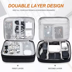 Double Layer Travel Cable Cord Organizer Bag Charger Storage Electronics Case - Picture 1 of 10