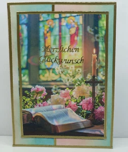 Hecho a mano, tarjeta de felicitación, confirmación, comunicación, Biblia, flores, promoción especial - Imagen 1 de 1
