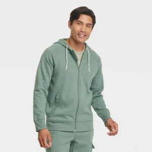 Men's Cotton Fleece Full Zip Hooded Sweatshirt - All in Motion™ Green S - Picture 1 of 1