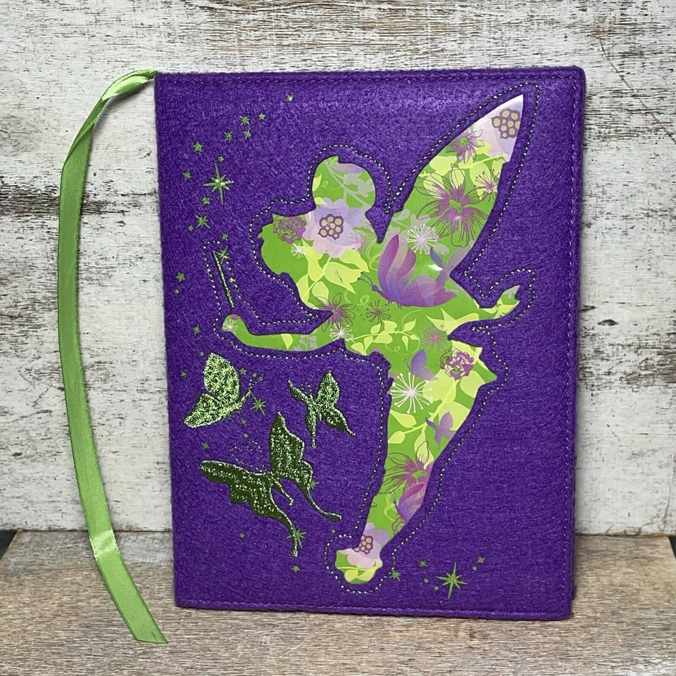 Walt Disney Tinker Bell Embroidery Cover Notebook Bookmark Purple & Green 8"x6" - Image 1 of 4