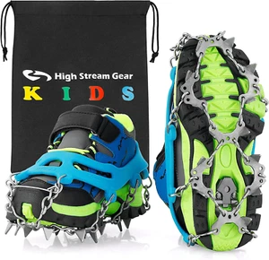 Kids Ice Cleats - Snow Crampons for Hiking Boots & Shoes with 14 Stainless Steel - Picture 1 of 6