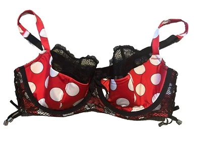 Cacique Red Polka Dot Black Lace Corset Side Women's Bra Size 38DD NWOT - Image 1 of 4