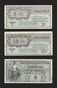 Military Payment Certificate, 3 piece Starter Set, Series 461 – 481, Extra Fine! - Picture 1 of 4
