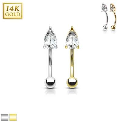 Piercing Daith torre ceja barra curva circonita cúbica lágrima punta oro 14K 16G Foto 1 de 4