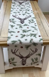 Navidad Country Juego Animales Mauricio Ciervo Verde Follaje Beige, Lino Corredores de Mesa - Imagen 1 de 4