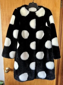 Rare! Kate Spade New York Faux Fur Black & White Polka Dot Coat Size 8 $848 - Picture 1 of 12