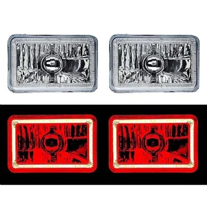 4X6" Red LED COB Halo Crystal Glass/Metal Headlight Light Bulb Headlamp Pair - Picture 1 of 9