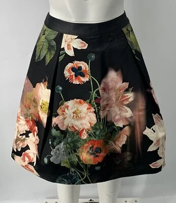 Ted Baker Mujer Negro Multi Paladia Floral Opulenta Flor Falda Talla 3-Grande Foto 1 de 4