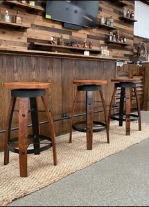 Whiskey Barrel Stave Scoop Top Barstool With Swivel Seat - Picture 1 of 5