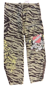 New VTG ED HARDY Men Love Kills Slowly Design Cargo Pants Animal Stripes 33x32 - Picture 1 of 12