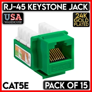 Green RJ45 Keystone Jack Ethernet CAT5e Cat5 UTP 110 Punch Down Network 15 Pack - Picture 1 of 4