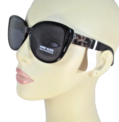 ANNE KLEIN Black Cat Eye Sunglasses Animal Print Accent at Temples AKS1015CE-001 - Image 1 of 4