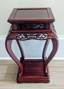 Soporte de mesa de exhibición chino vintage de palo de rosa de 18" - motivo de murciélagos y melocotón tallados - Imagen 1 de 11