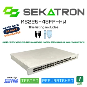 Conmutador Gigabit PoE Administración en la nube 48 puertos Meraki MS225-48FP-HW sin reclamar envío rápido - Imagen 1 de 2