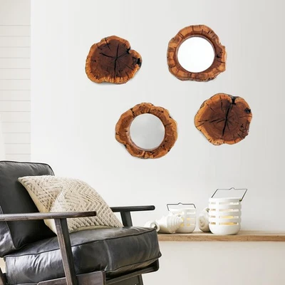 Four Pack Rustic Mirror Wall Décor Handmade Solid Wood Decorative Mirrors, 10... - Image 1 of 4