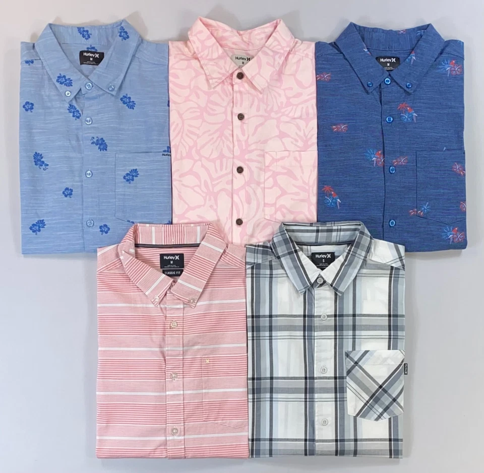 Camisa Para Hombre Hurley OAO Estampado Elástico Manga Corta Botón Delantero NUEVA Foto 1 de 1