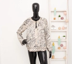Odd Molly Blouse Beige Floral Paisley Crepon Shirt Women Romantic Indian Top 1 S - Picture 1 of 14
