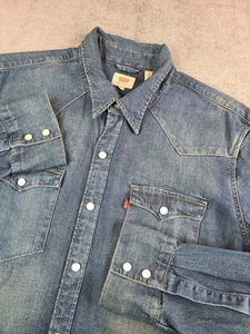 Levis Denim Shirt Mens (L) Blue Pearl Snap Jeans Cowboy Western Standard - Picture 1 of 7