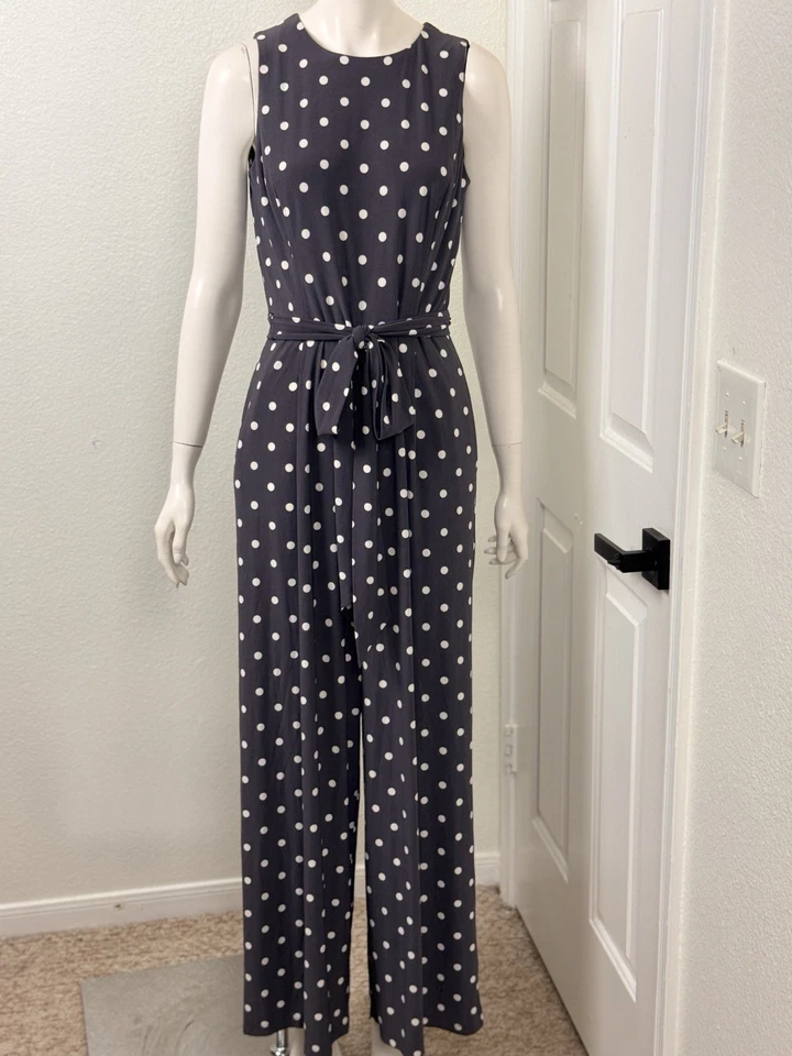 Mono Lauren Ralph Lauren 8 lunares pierna ancha sin mangas azul marino y blanco Foto 1 de 4