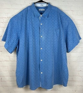 Tommy Bahama Men's 100% Silk Hawaiian Camp Button Shirt Size 3XL Blue Geometric - Picture 1 of 6