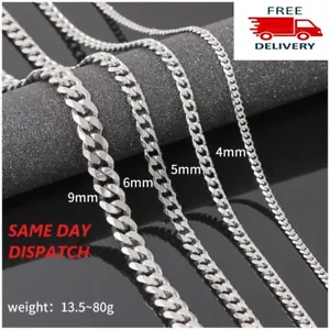 Mens Boys Curb Chain 18"-26" 2mm - 9mm Stainless Steel Silver Cuban Necklace UK - Picture 1 of 13