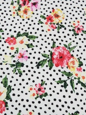 Polka Dot  Blossom Double Brushed Jersey Floral Knit Fabric  By the Yard    - Image 1 of 2