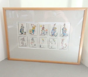 Vintage "10 clown con cane" inchiostro e acquerello firmato E. Herron artista elencato incorniciato - Foto 1 di 12